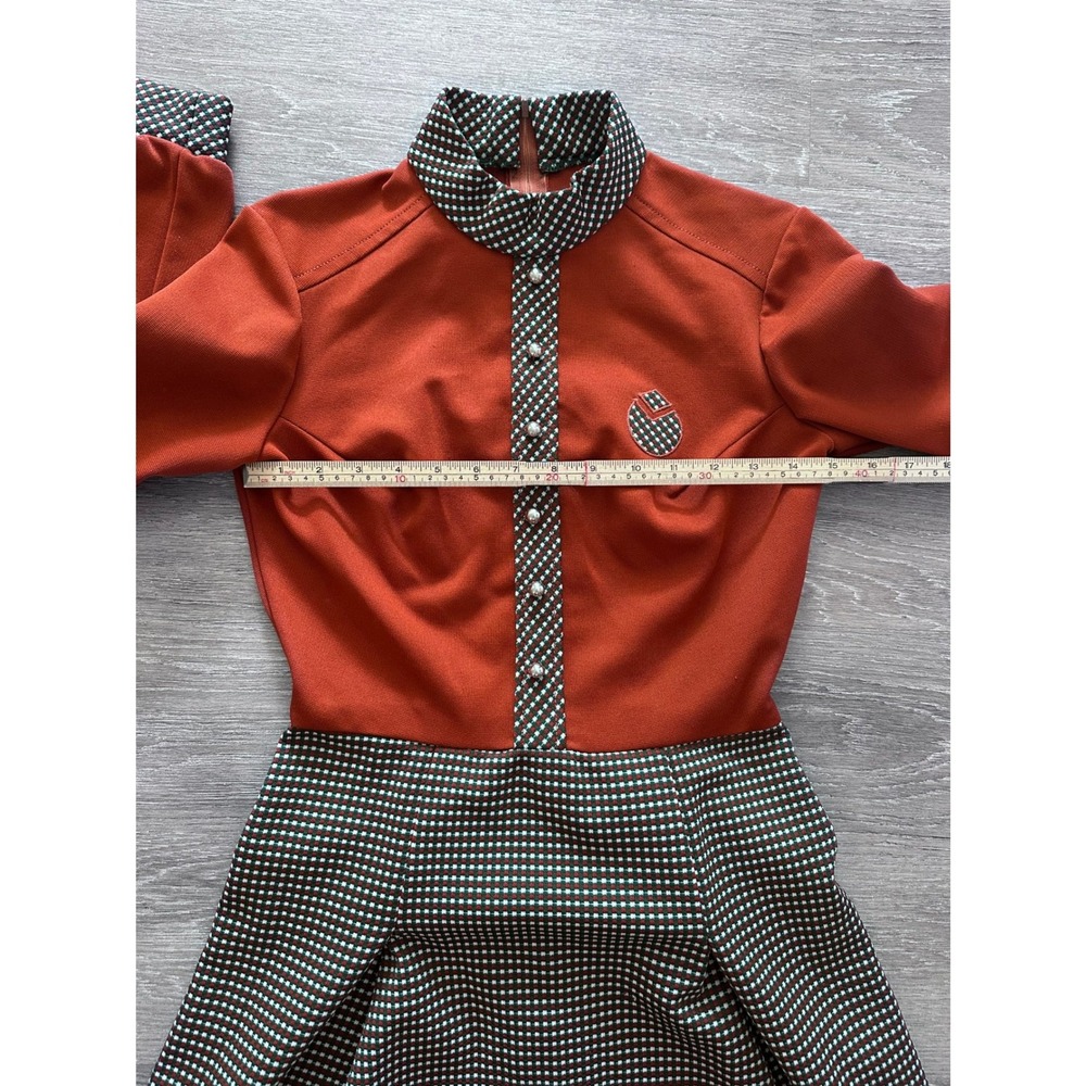 Vintage Gay Gibson 70s Mod Dress Houndstooth GoGo Retro Mock Neck XS Orange - Picture 8 of 10